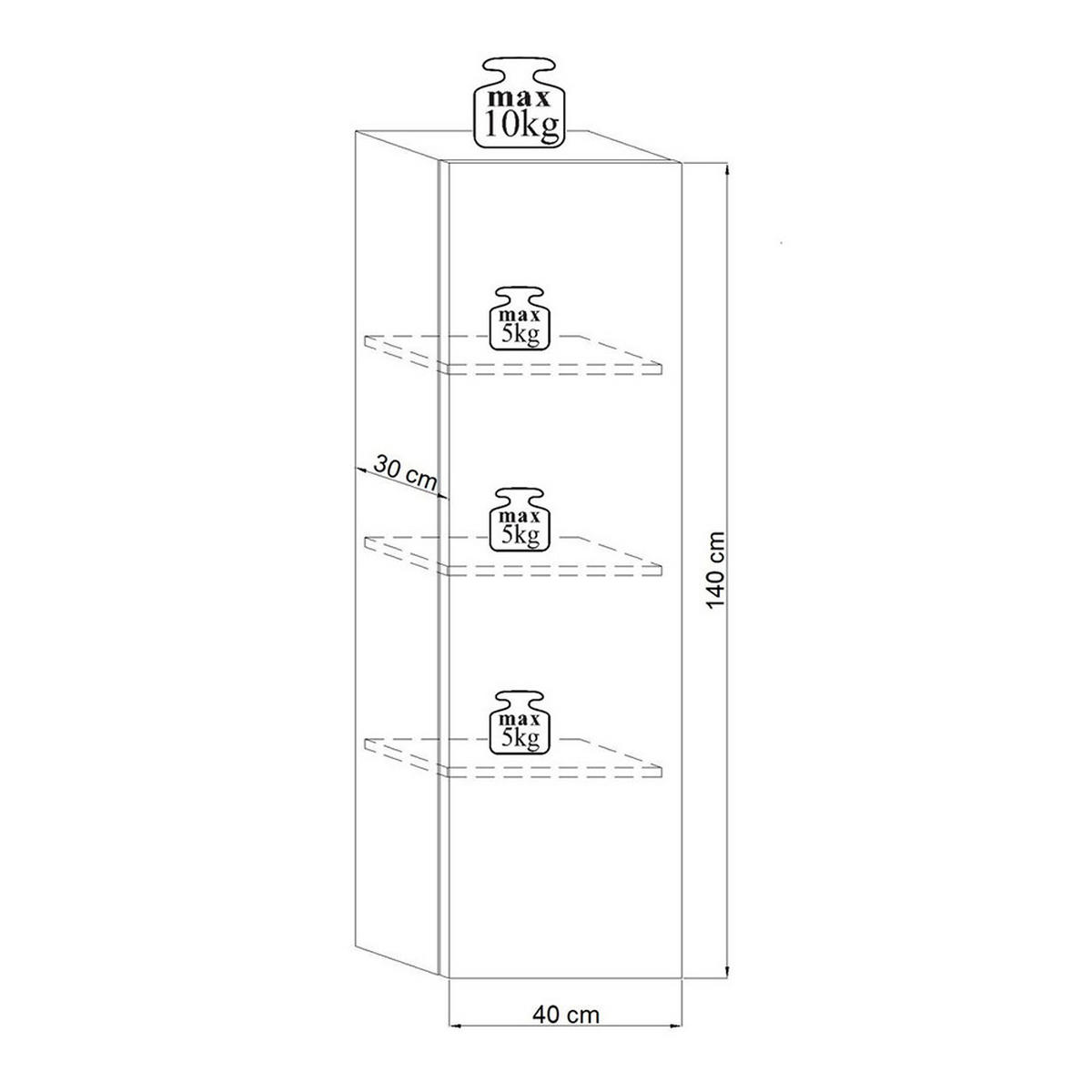 HÄNGESCHRANK Vivio 40 / 30 / 140cm - Weiß, Holzwerkstoff (40/140/30cm) - Feldmann-Wohnen