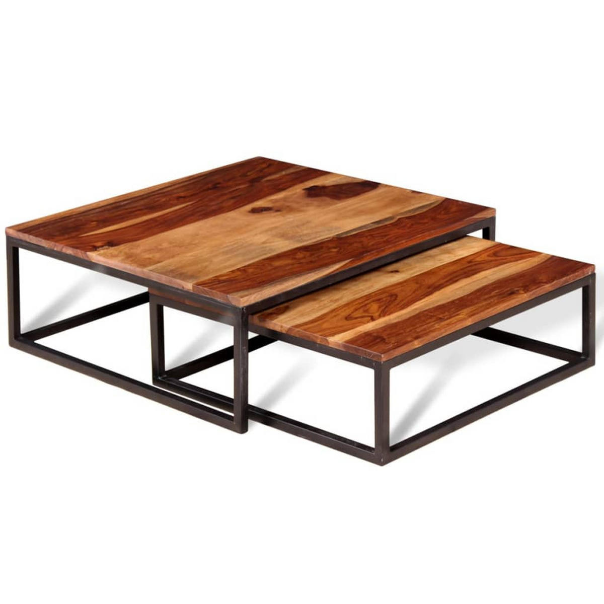 2-TLG. Satztisch-Set Massivholz Palisander - Braun, Holzwerkstoff (70/70/26cm) - furnicato