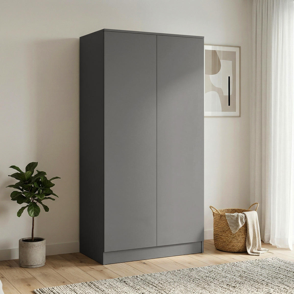 DREHTÜRENSCHRANK Look mit 2 Türen, 90 cm, graphitfarben - Graphitfarben, Holzwerkstoff (90/180/50cm) - Beautysofa