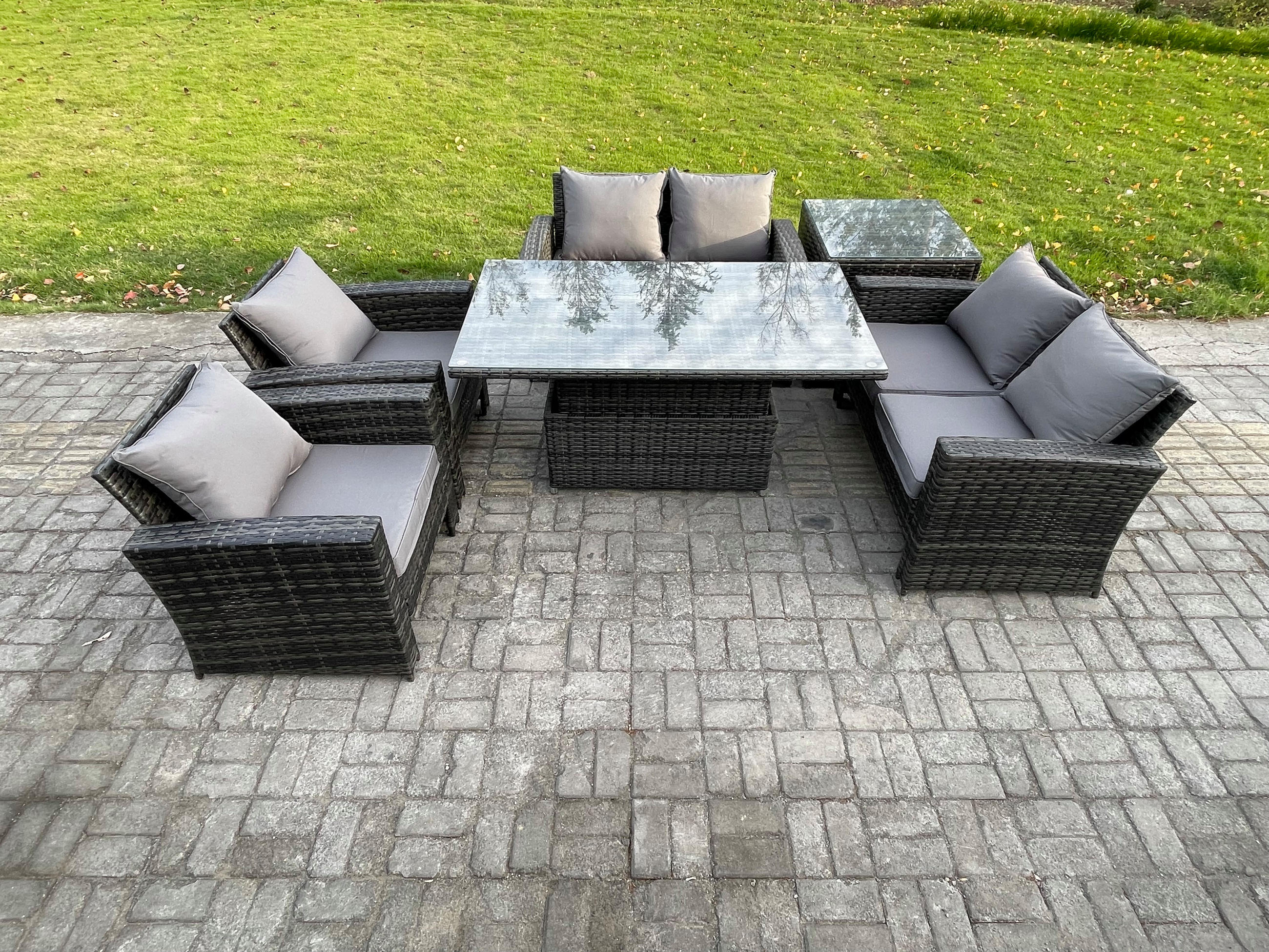 GARTENMÖBEL Set Polyrattan Dunkelgrau 6-Sitzer - Dunkelgrau, Metall - Fimous