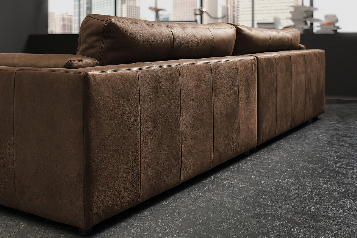 BIG SOFA RAINA Braun Leder - Dunkelbraun/Schwarz, Leder/Kunststoff (254/85/150cm) - KAWOLA