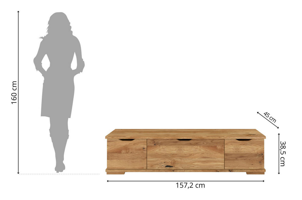 MASSIVHOLZ-TV-SCHRANK Arhus, Eiche - lackiert, Naturfarben - Eichefarben, Eichenholz/Holz (157.2/38.5/45cm) - Visby