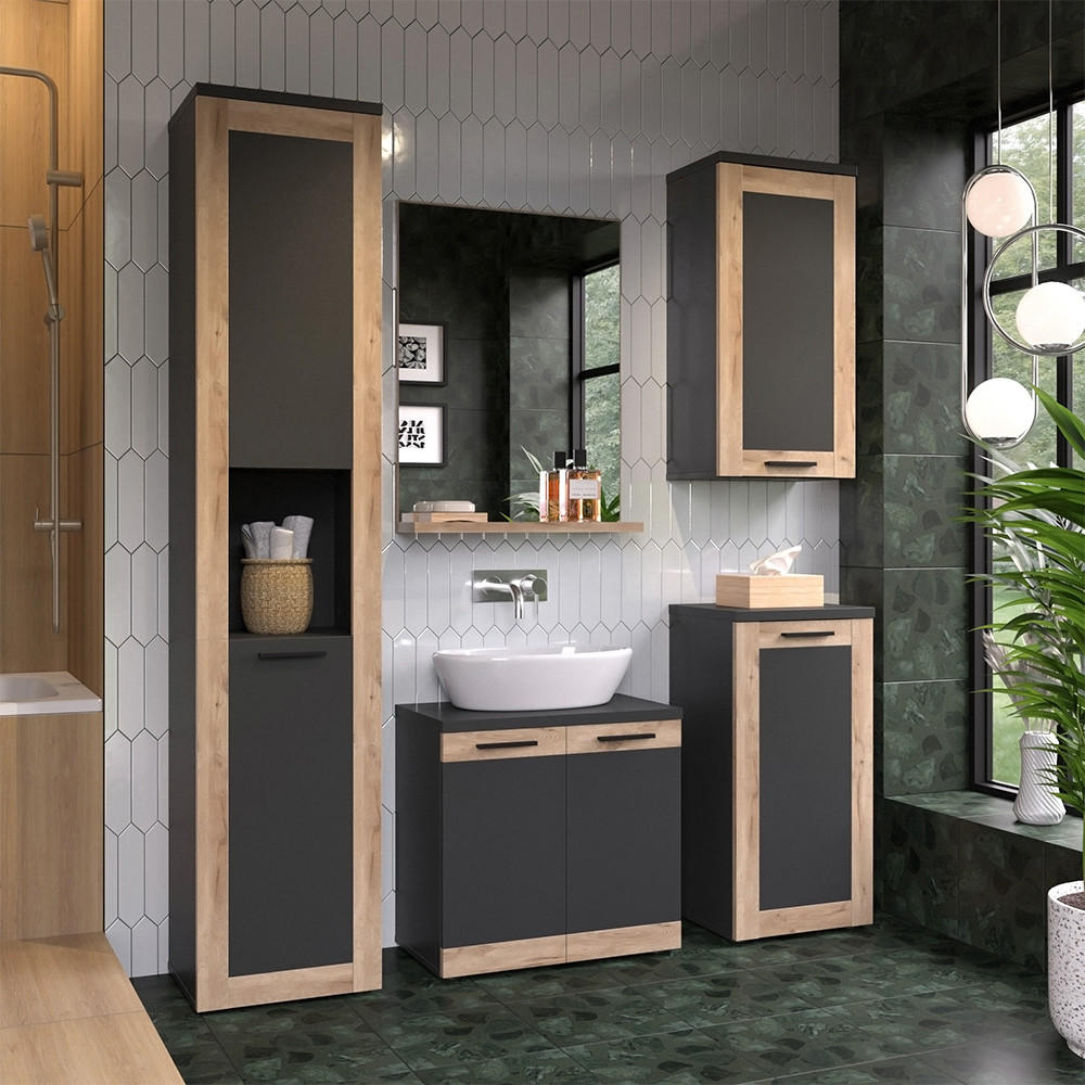 BADMÖBEL-SET Niko Anthrazit/Viking Oak Komplettset - Eichefarben/Anthrazit, Holzwerkstoff (60/59.1/34.3cm) - Vicco