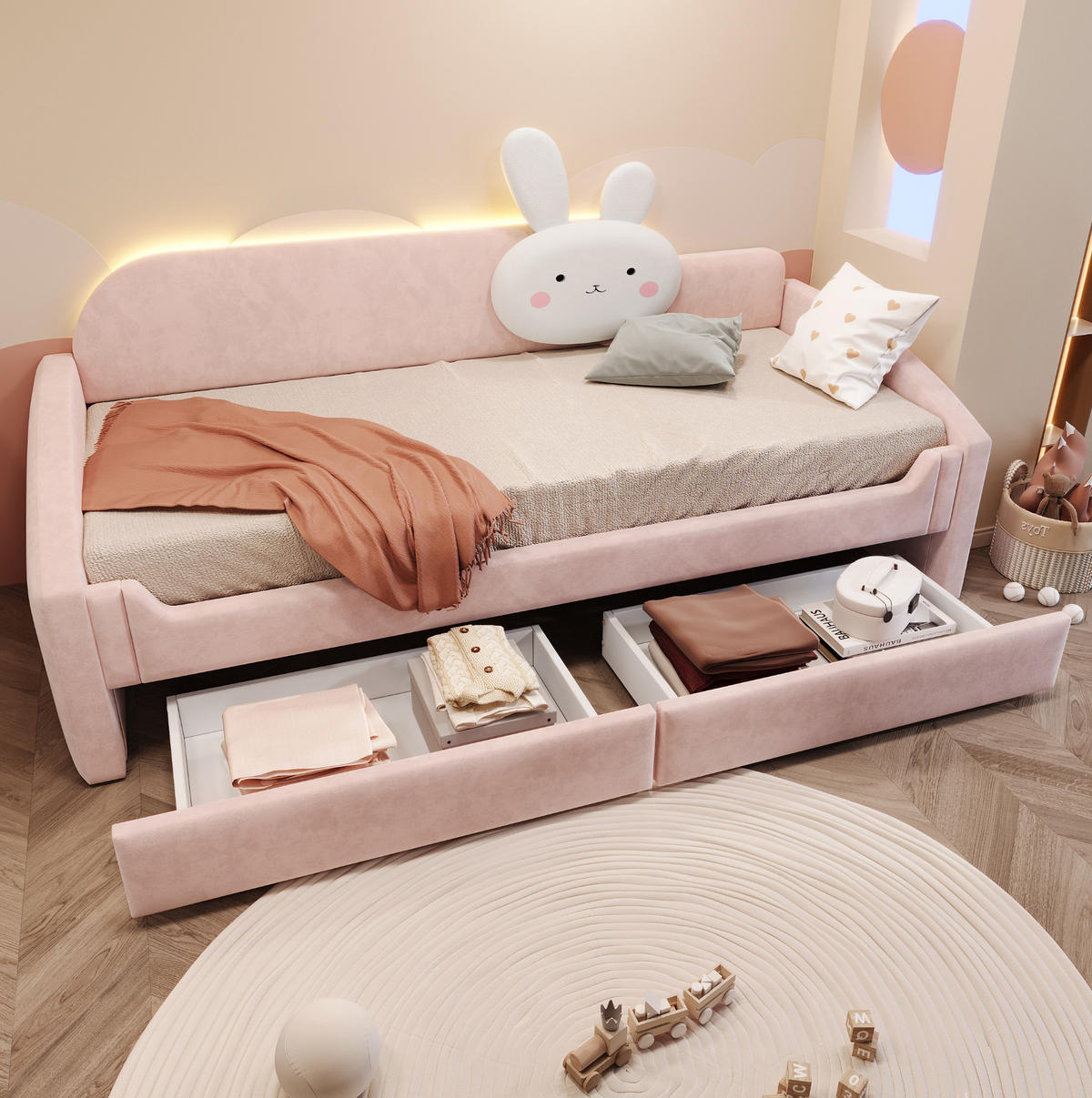 POLSTERBETT 90/200 cm aus Samt mit LED-Beleuchtung, Rosa - Pink, Textil (90/200cm) - OKMYHOME