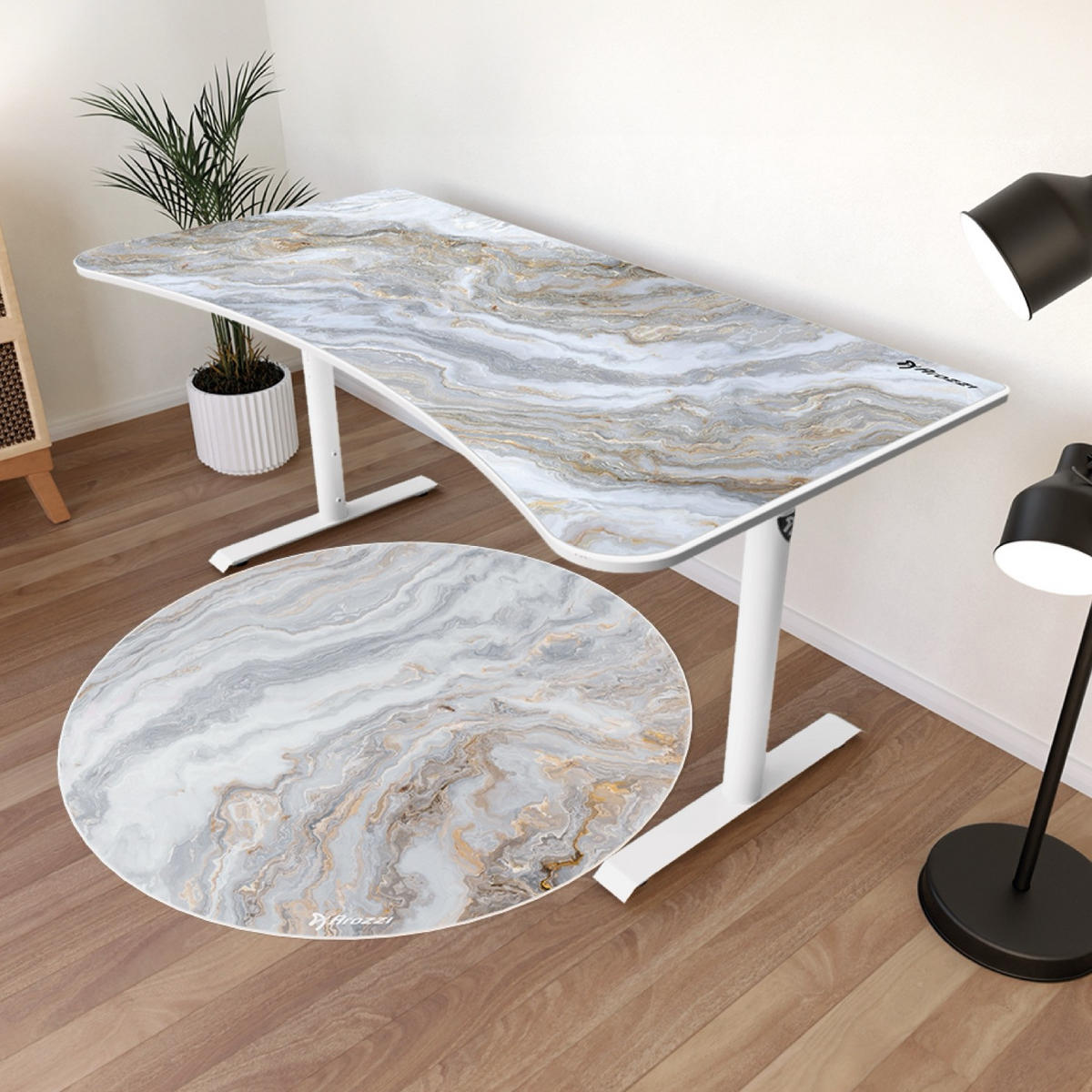 BODENSCHUTZMATTEN Zona Runden 121 cm Weißer Marmor - Weiß, Textil (121/121cm) - Arozzi