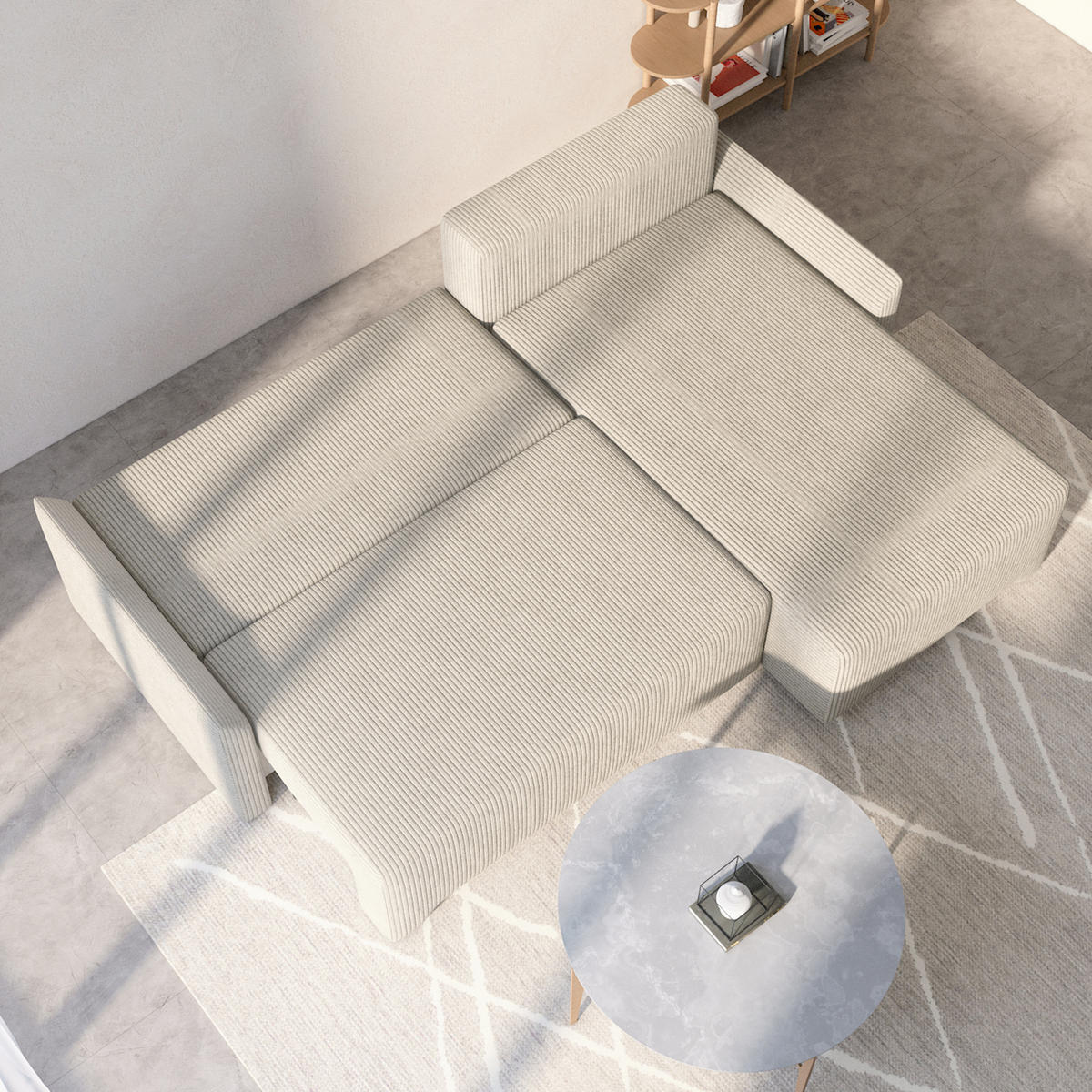 ECKSCHLAFSOFA - Rocky - Links, Beige (Poso 02) - Beige/Schwarz, Holzwerkstoff/Metall (245/174cm) - Möblo