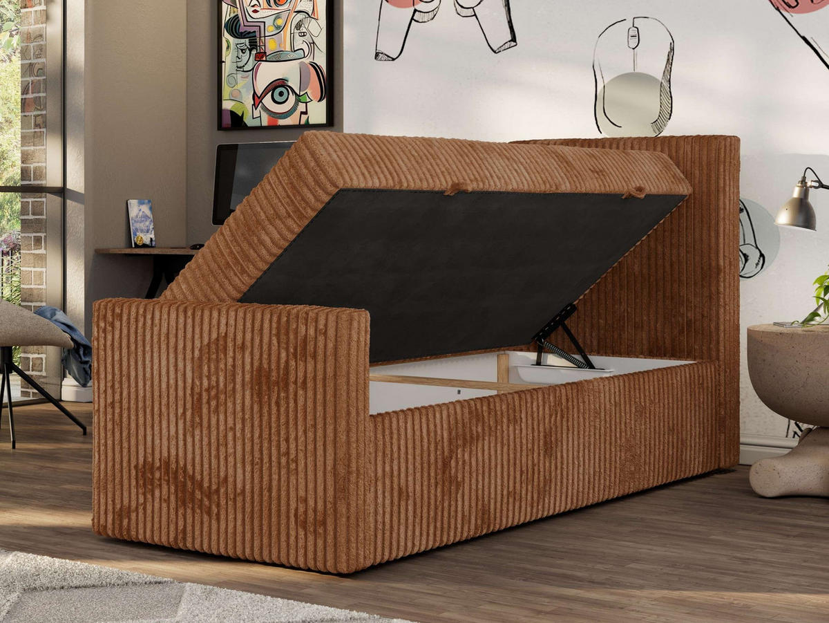 JUGENDBETT TILIO DUO 90/200 - Orange Cord - H4 - Rechts Seite - Orange, Textil (90/200cm) - MKS