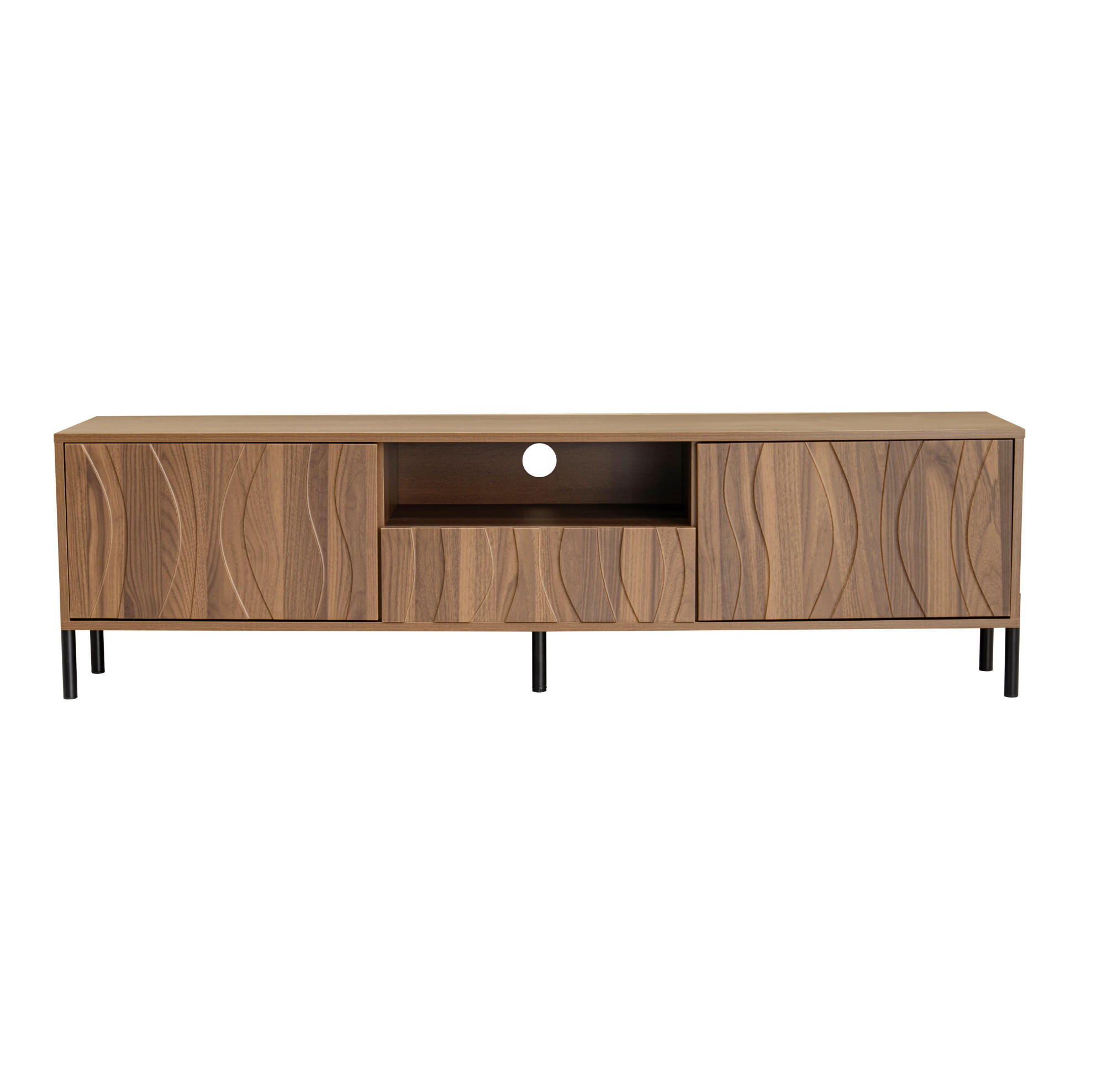 TV-SCHRANK aus MDF 160x35x46 cm Natur mit Kabeldurchführung und Stauraum, wellenförmiges Türdesign - Naturfarben, Holzwerkstoff (160/46/35cm) - Modfu