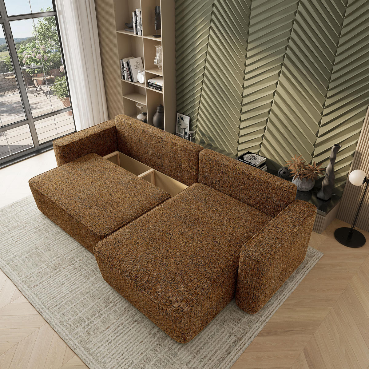 ECKSOFA BELARO BL Braun Chenille mit Schlaffunktion - Braun, Holz/Textil (280/162cm) - MASSENO