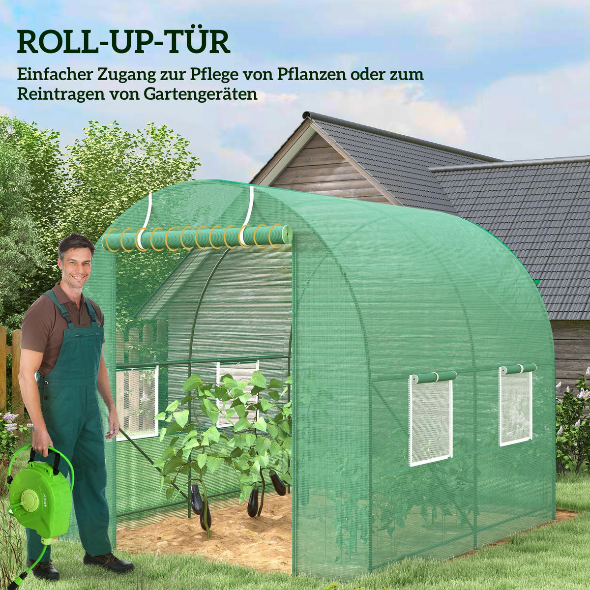 FOLIENGEWÄCHSHAUS mit Fenster Grün 245 x 200 x 198 cm - Grün, Kunststoff (200/198/245cm) - Outsunny
