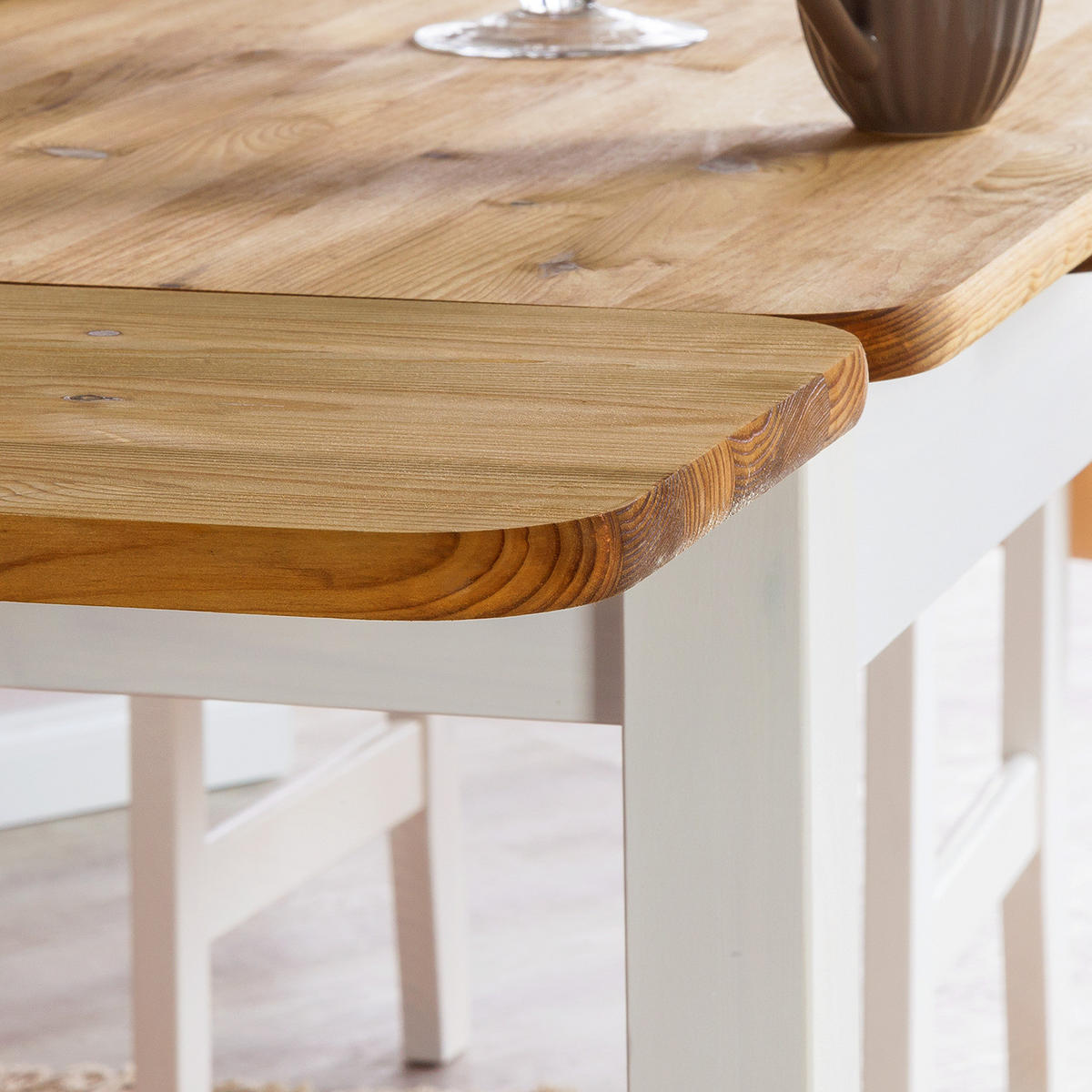 ESSTISCH mit ansteckplatten - Kiefer massiv - Weiß/Kieferfarben, Holz (77/77/74cm) - home24