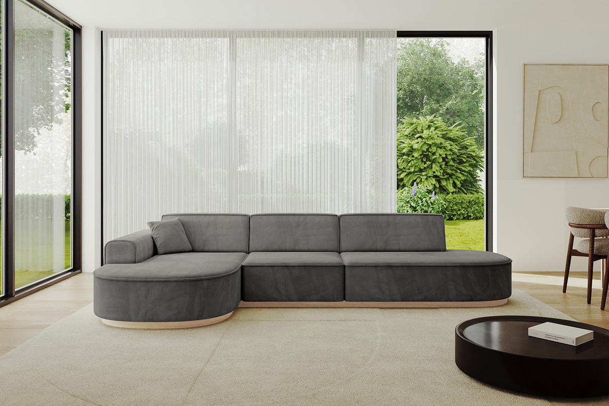 ECKSOFA Ottomane Links MARI-L2-v1 - 328x171x83 cm Dunkelgrau Velours - Dunkelgrau, Holzwerkstoff/Textil (328/171cm) - ALTDECOR