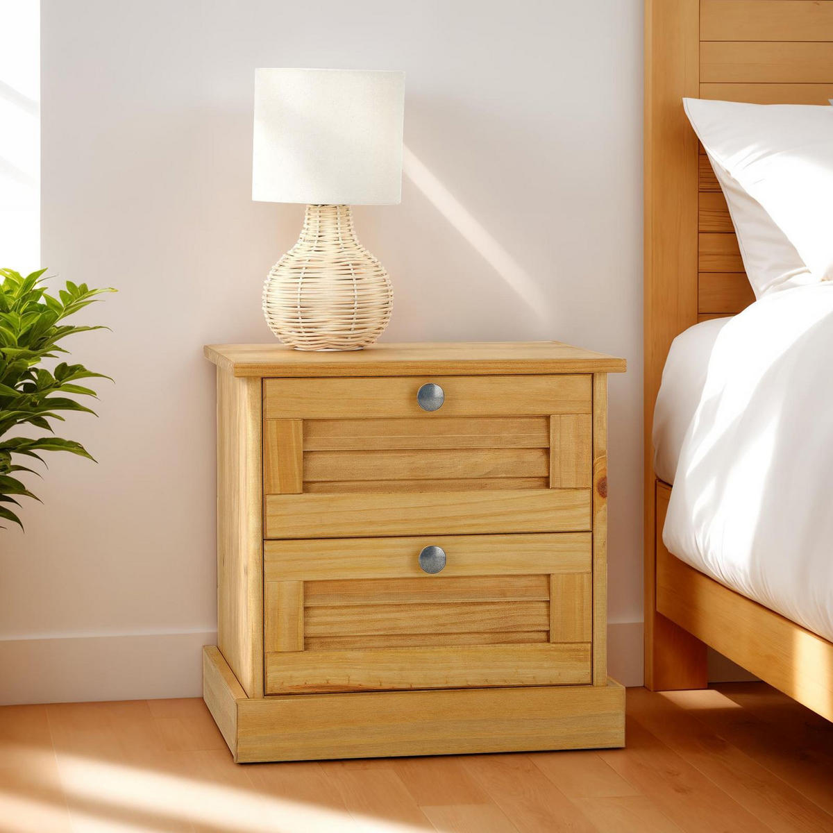 NACHTTISCH VENETA gebeizt/gewachst - Kieferfarben, Holz (42/42/35cm) - IDIMEX