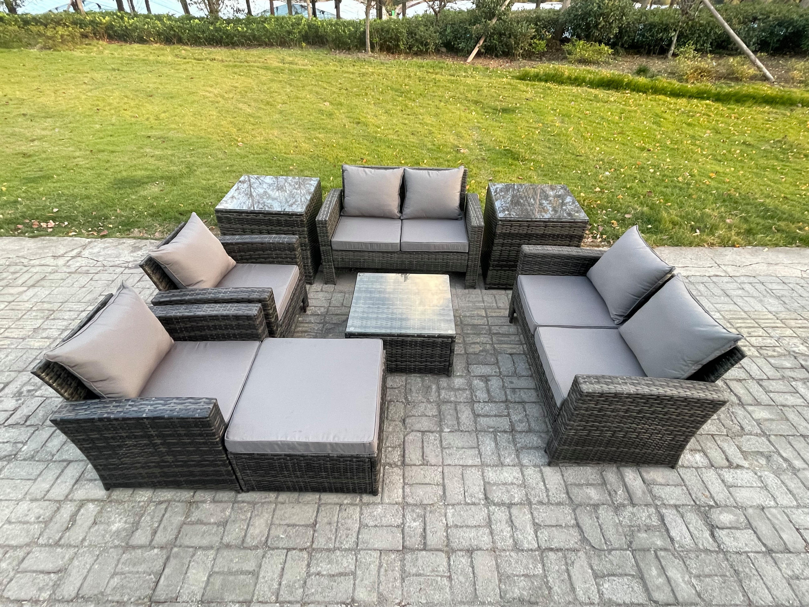 GARTENGARNITUR Polyrattan Dunkelgrau 7-Sitzer - Dunkelgrau, Metall - Fimous