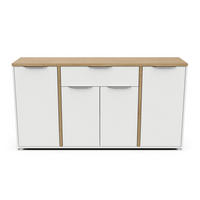 SIDEBOARD 4 Türen und 1 Schublade Dekor Eiche und matt Weiß B160,7 cm - ACCESS - Apfelbaumfarben, Holzwerkstoff (39.6/85.6/160.7cm) - Calicosy