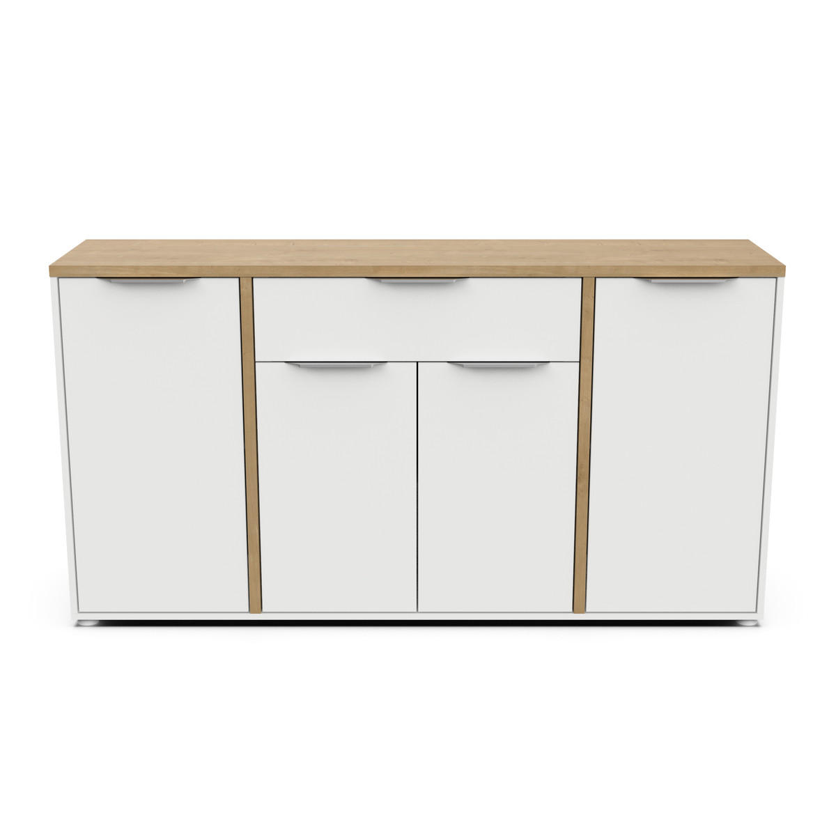SIDEBOARD 4 Türen und 1 Schublade Dekor Eiche und matt Weiß B160,7 cm - ACCESS - Apfelbaumfarben, Holzwerkstoff (39.6/85.6/160.7cm) - Calicosy