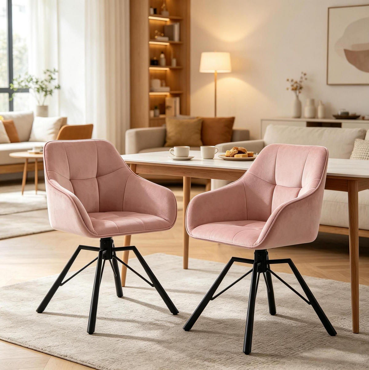 ESSZIMMERSTUHL 2er-Set drehbar Samt Pink - Pink, Metall (54/82.5/57cm) - Meubliv