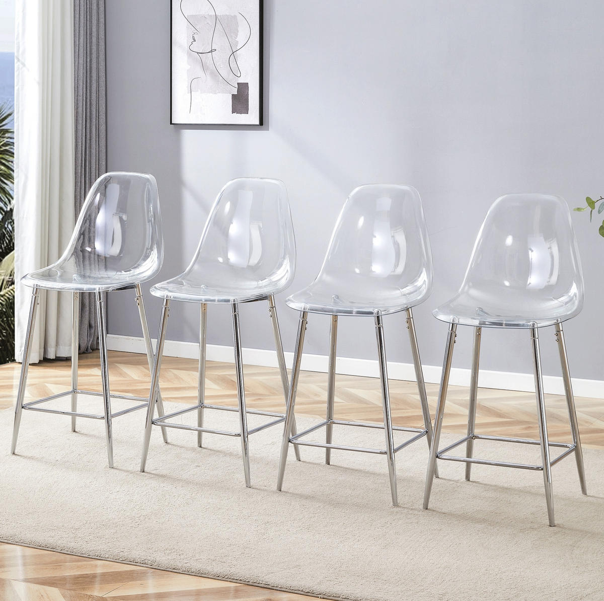 BARHOCKER 4er-Set mit Metallgestell Transparent/Silber - Silberfarben, Metall (45/102/51.2cm) - Meubliv