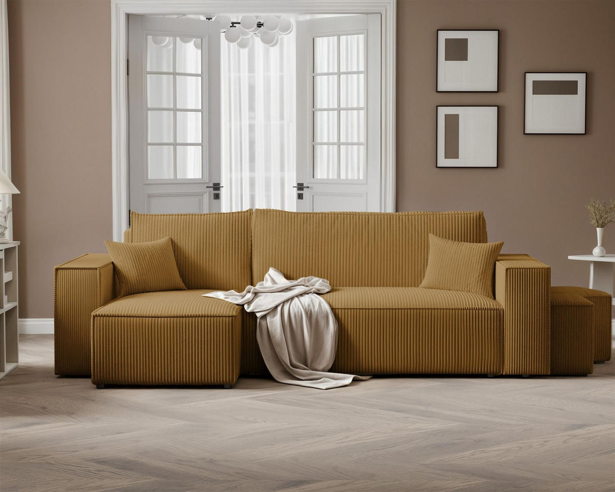 ECKSOFA Adara Inkl. Hocker - Gelb, Holzwerkstoff/Textil (262/145cm) - Fun Möbel
