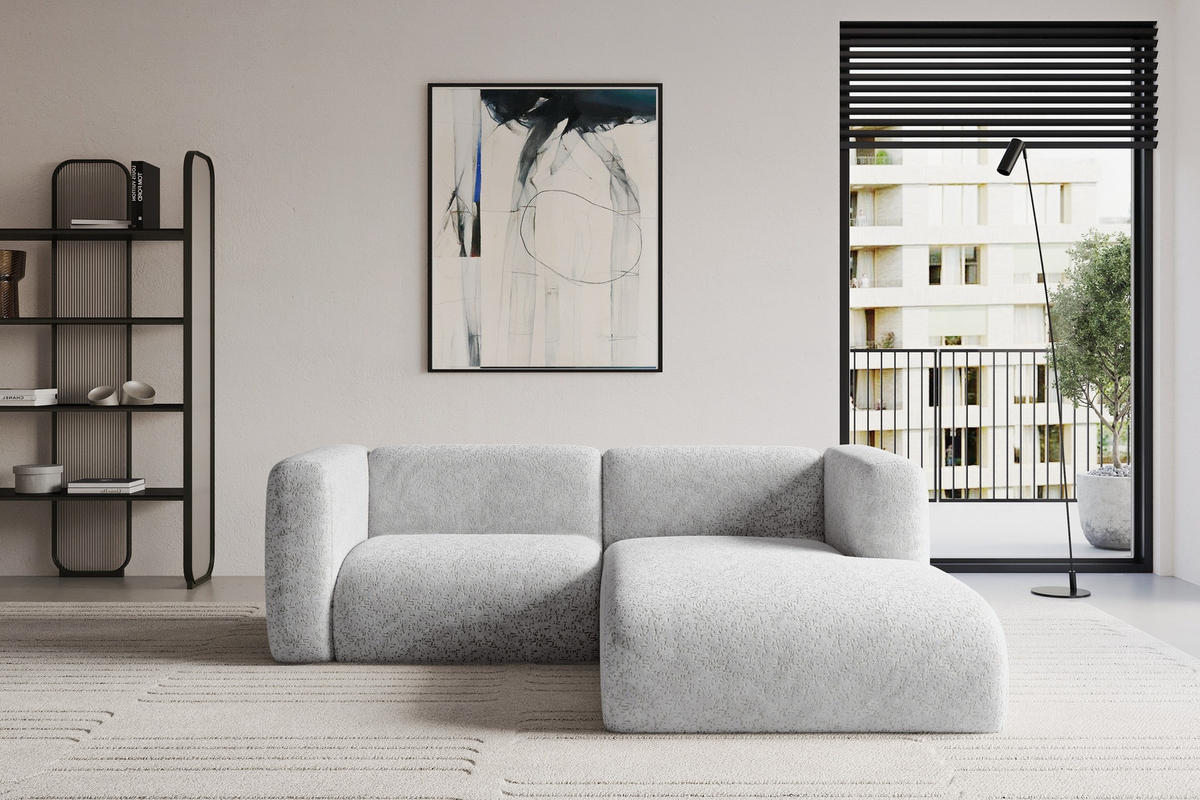 ECKSOFA Ottomane Rechts MIRA-L1 227x179x89 Grau Velours - Schwarz/Grau, Holzwerkstoff/Kunststoff (227/179cm) - ALTDECOR