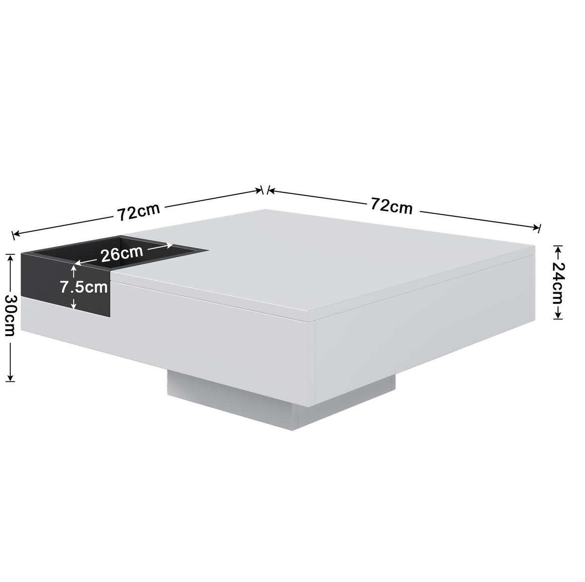 COUCHTISCH 72/72/30 cm in Weiß/Schwarz aus Spanplatte mit LED-Lichteffekt - Weiß, Holzwerkstoff (72/72/30cm) - OKMYHOME