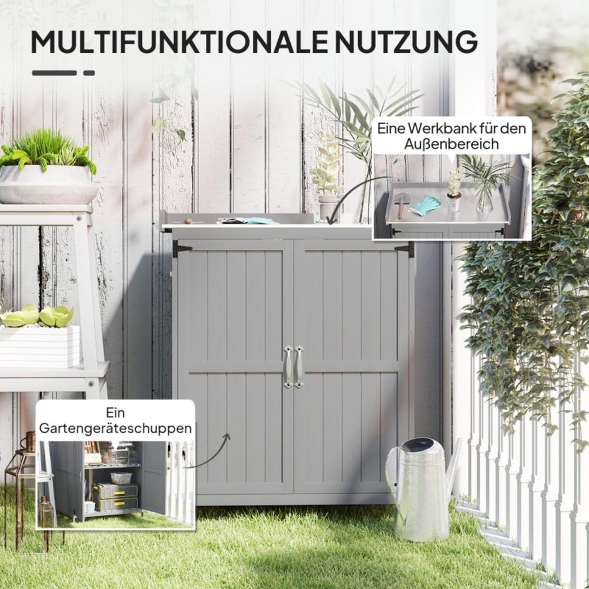 GARTENKOMMODE 74/88/43 cm Grau aus Holz mit Arbeitsfläche - Grau, Holz (43/88/74cm) - OKMYHOME