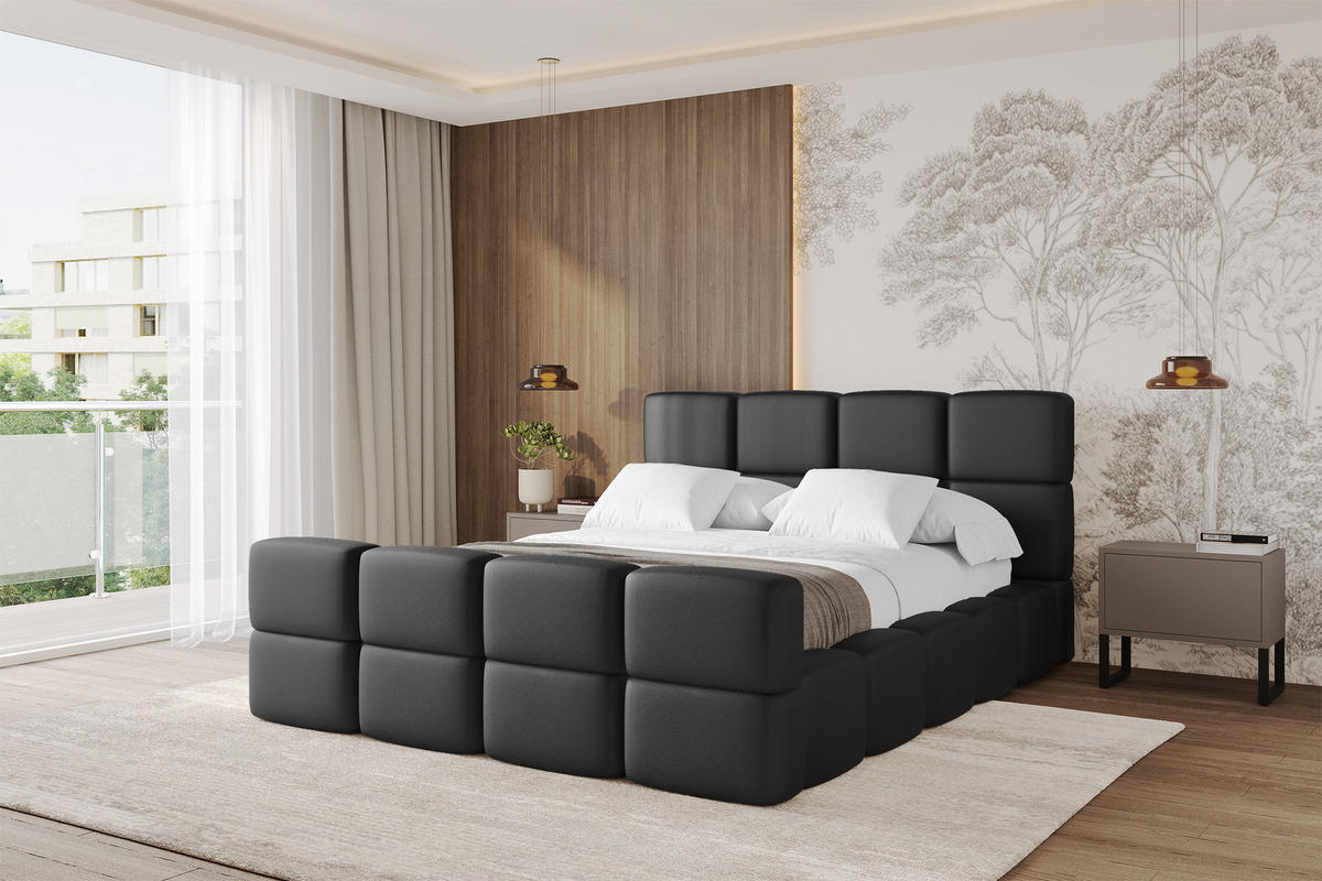 POLSTERBETT mit Bettkasten und Lattenrost, Bett mit Kopfteil, Boxbett ohne Matratze, Doppelbett mit Stauraum - NATA-Z 120x200 Schwarz - Schwarz, Holzwerkstoff/Textil (120/200cm) - ALTDECOR