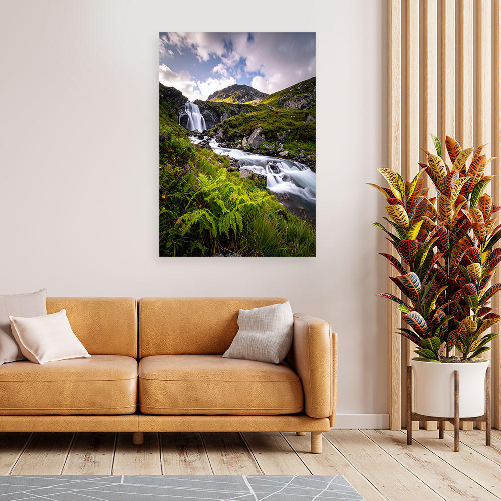 LEINWANDBILD Wasserfall Berge Landschaft Natur 80x120cm - Grün, Textil (80/120cm) - Feeby