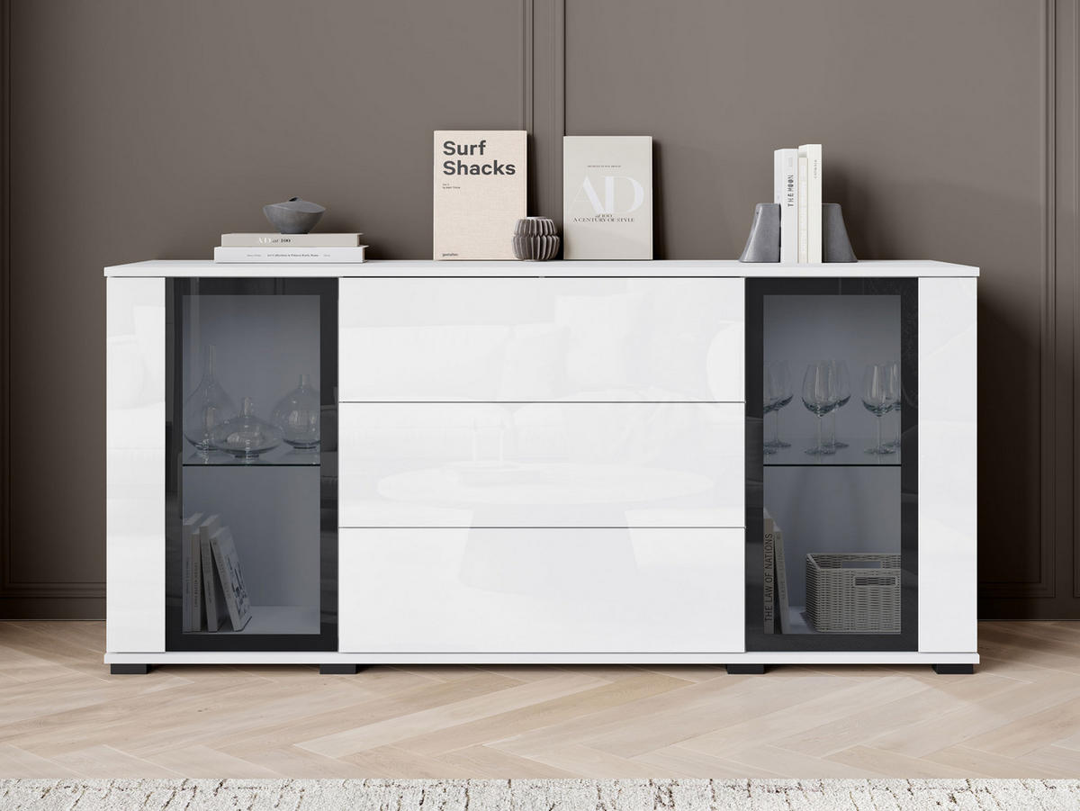 SIDEBOARD Caro SB 150 2D3S - Schwarz/Weiß, Holzwerkstoff/Kunststoff (150/70/40cm) - MIRJAN24
