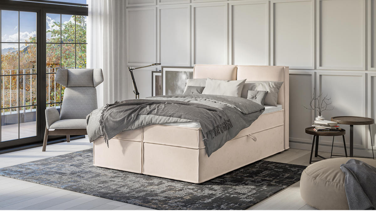 BOXBETT Eclipse 140/200 cm Beige Luxusmicrofaser - Beige/Schwarz, Holz/Kunststoff (140/200cm) - S-Style Möbel