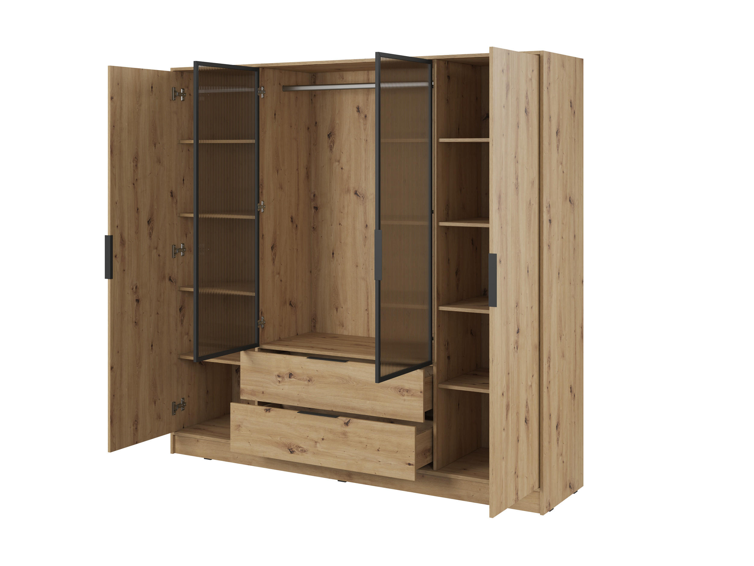 DREHTÜRENSCHRANK - Sevia Eiche Artisan – mit Vitrine in der Mitte - Eiche Artisan, Holzwerkstoff (206/200/51cm) - Möblo