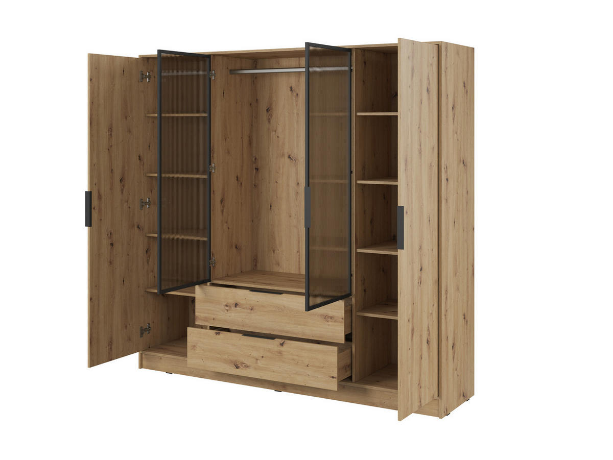 DREHTÜRENSCHRANK - Sevia Eiche Artisan – mit Vitrine in der Mitte - Eiche Artisan, Holzwerkstoff (206/200/51cm) - Möblo