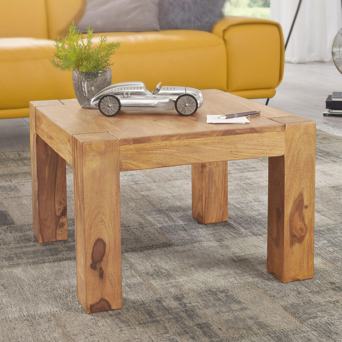 COUCHTISCH aus Akazienholz, rustikal, quadratisch, handgefertigt, Beige 60x60x40 cm - Beige, Holz (60/60/40cm) - KADIMA DESIGN