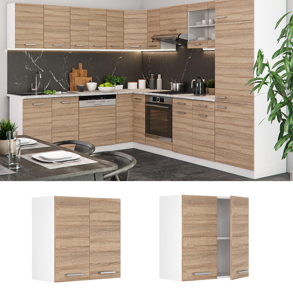 HÄNGESCHRANK R-Line Sonoma 60 cm - Weiß/Sonoma Eiche, Holzwerkstoff (60/60/31cm) - Vicco