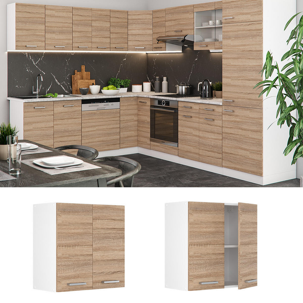 HÄNGESCHRANK R-Line Sonoma 60 cm - Weiß/Sonoma Eiche, Holzwerkstoff (60/60/31cm) - Vicco