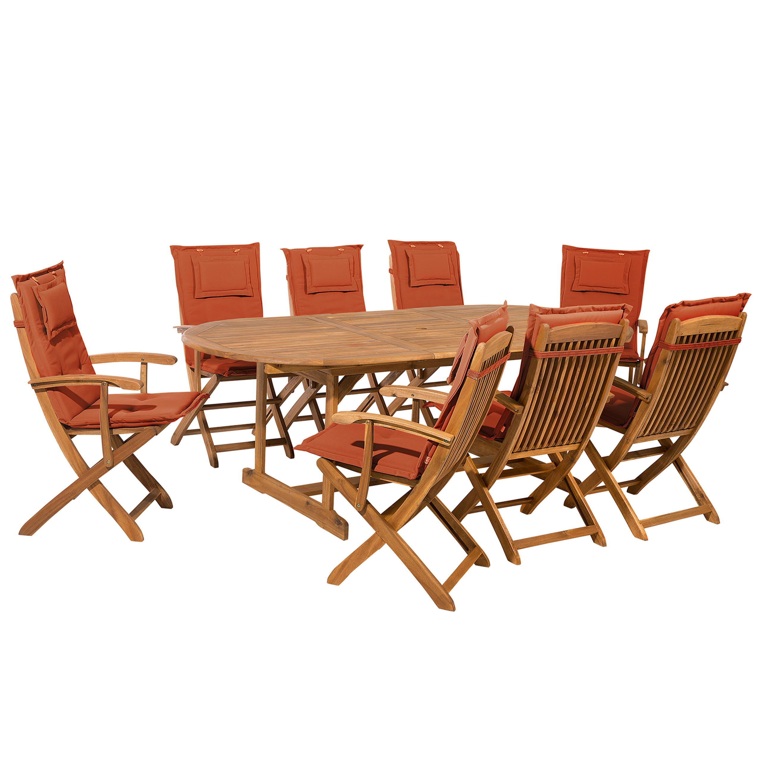 MOBILIER DE GRĂDINĂ set cu 8 locuri lemn de salcâm maro deschis perne teracotă Maui
