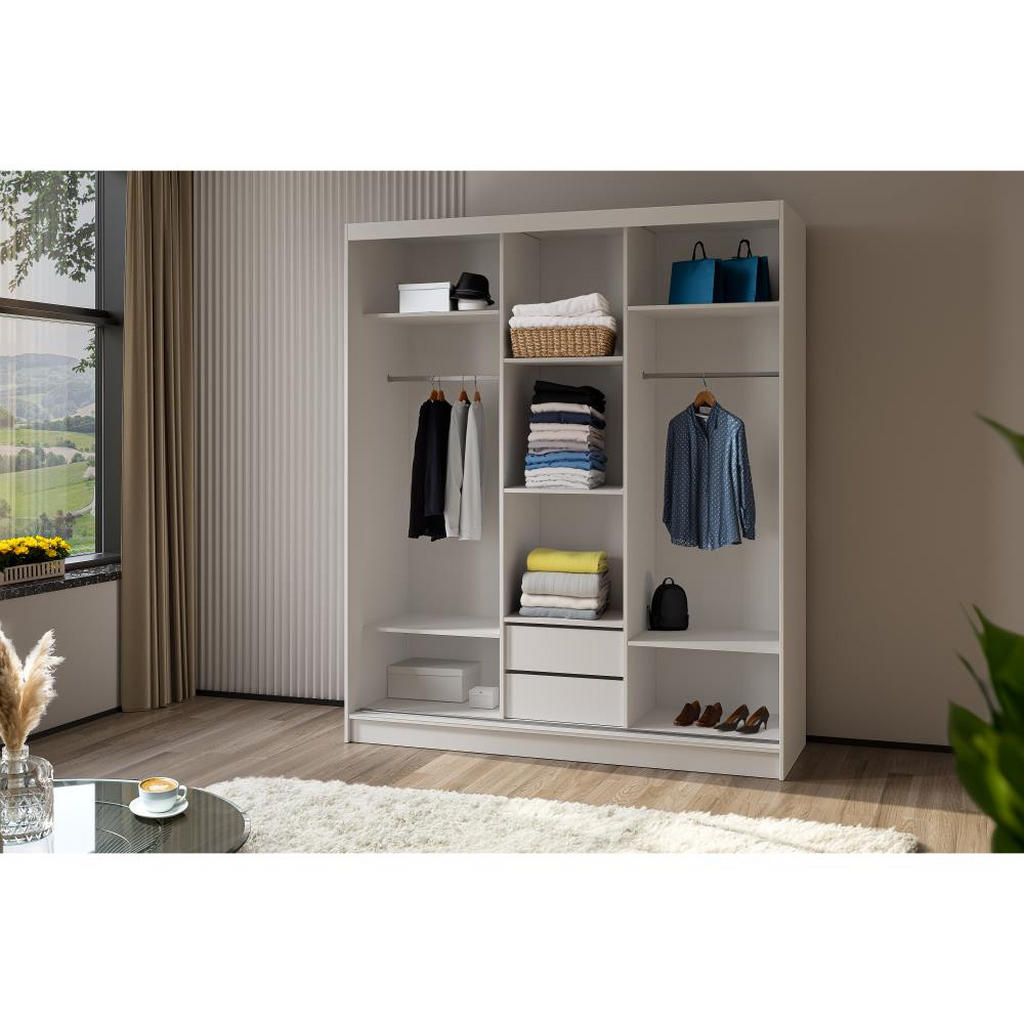 Thumbnail - Beautysofa Schwebetürenschrank, Graphit, Holzwerkstoff, 8 Fächer, 180x216x61 cm, Schlafzimmer, Kleiderschränke, Schwebet...