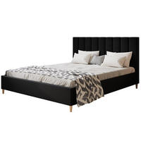 POLSTERBETT LUX Tokio mit Kopfteil, 120 x 200 cm, Doppelbett mit Lattenrost aus Holz, Velourstoff Schwarz, Füße in Farbe: Braun - Schwarz, Holz/Textil (120/200cm) - Alpi-Möbel