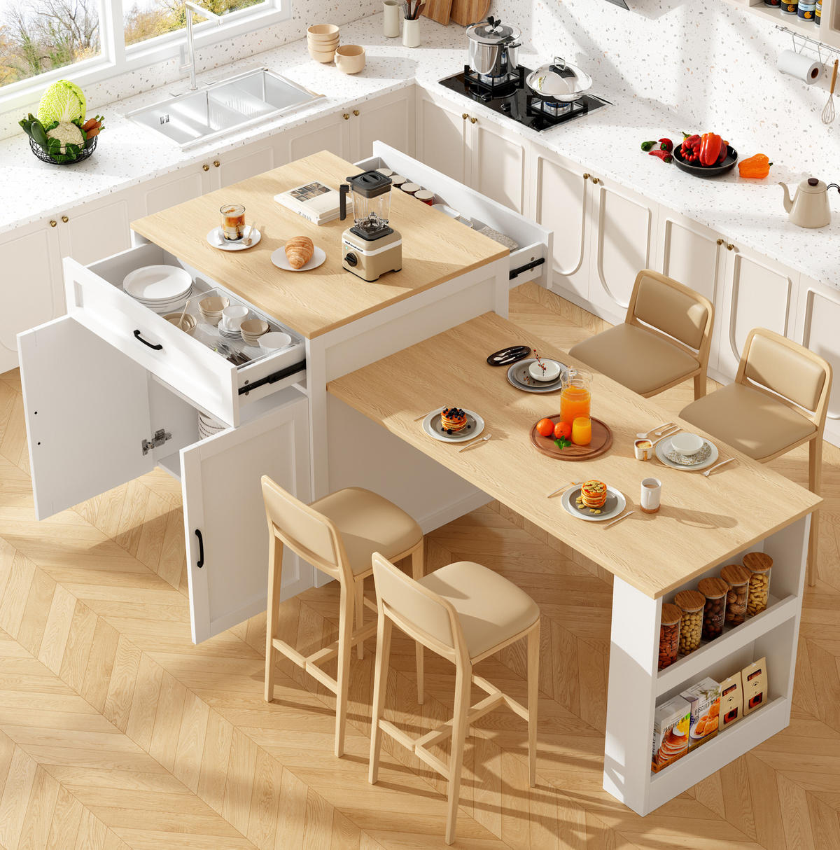 STEHTISCH ausziehbar mit Stauraum 133-202 x 70 x 93,5 cm Weiß - Weiß, Holz (70/93.5/133cm) - Beauniv