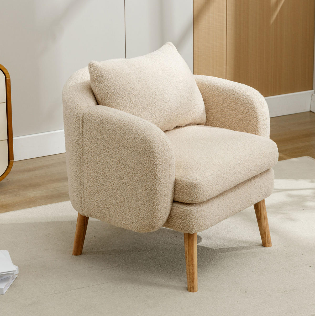 KRESLO z teddy zamatu, 71/72/71 cm béžové, s vankúšom - béžová, textil (72/71/71cm) - BEAOK