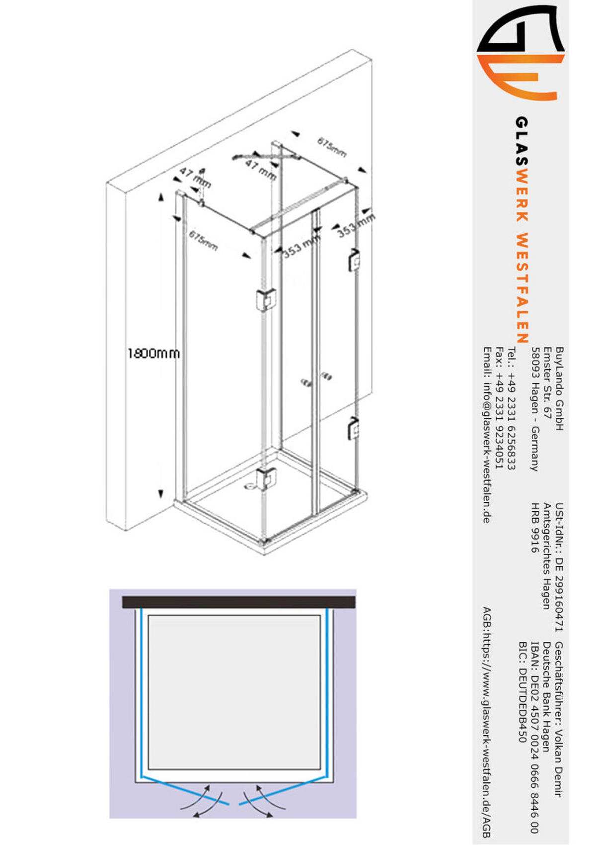DUSCHKABINE Emma 75x80x75 x180 cm U-Form Gold - Goldfarben, Glas (75/80/195cm) -  Glaswerk Westfalen