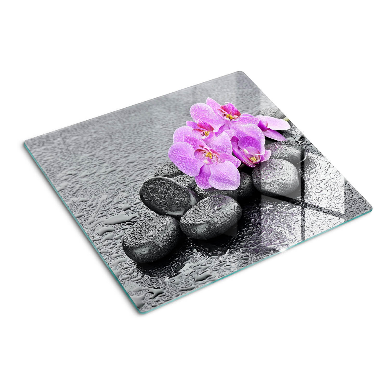 GLASPLATTE 60x52 cm Orchideensteine - Pink, Glas (60/0.4/52cm) - TULUP