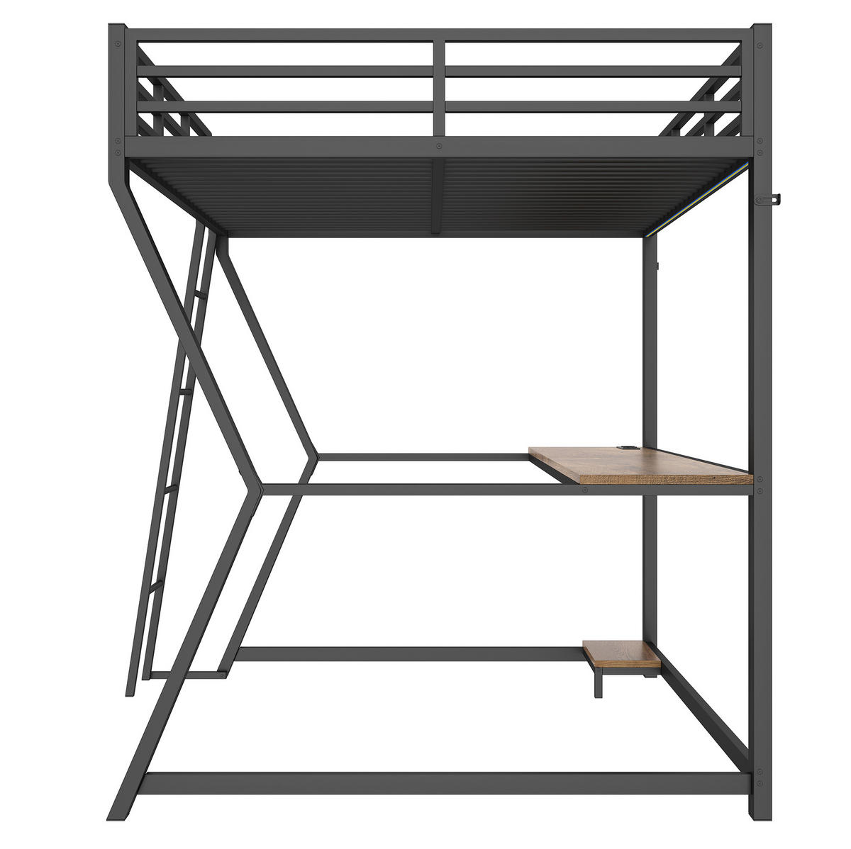 HOCHBETT 140/200 cm in Schwarz – mit Schreibtisch, Treppe und LED-Licht - Schwarz, Metall (140/200cm) - BEAOK