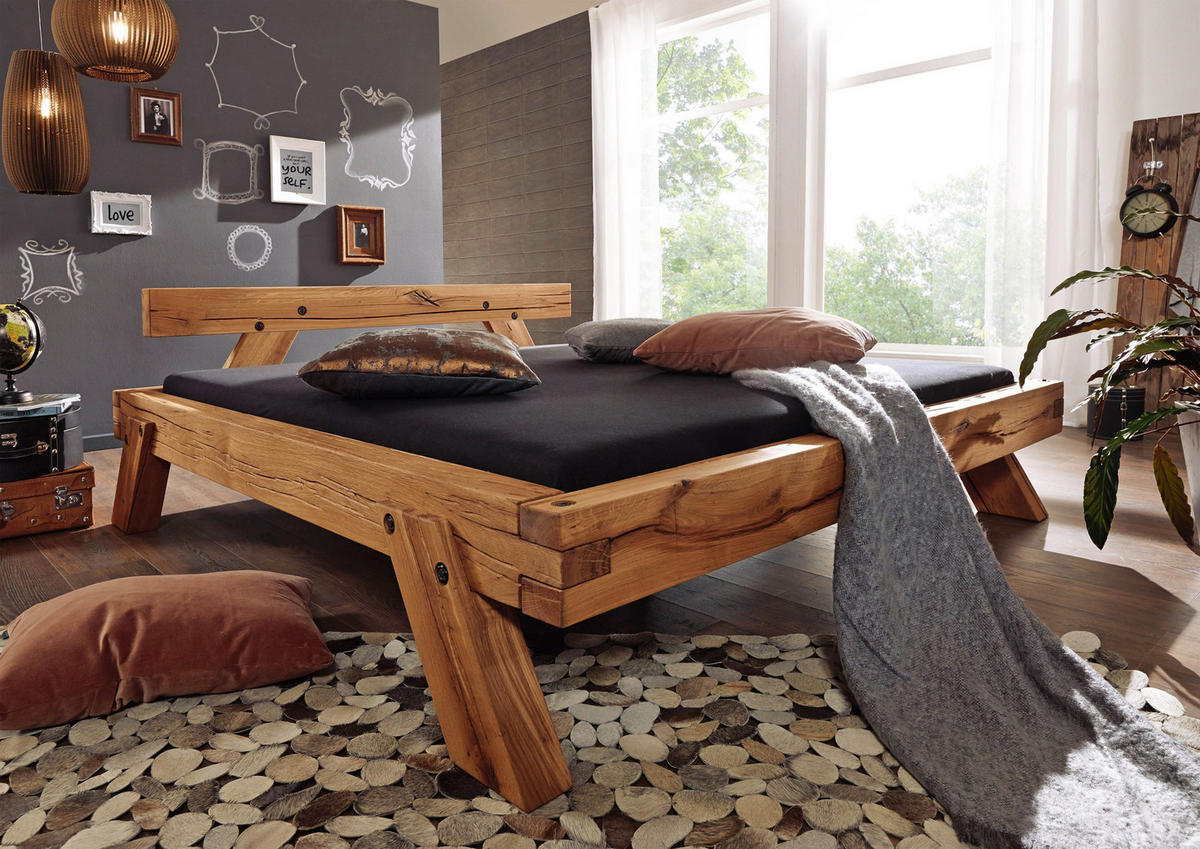 BETT Massivholz Wildeiche 140 x 200 x 72 natur BALKENMÖBEL #140 - Braun, Holz (140/200cm) - Massivmoebel24