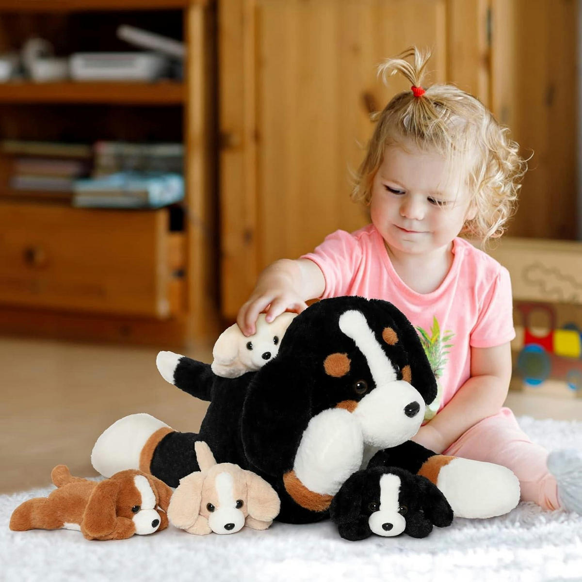 PLÜSCHTIER Berner Sennenhund 5-teiliges Set mit Babys - Multicolor, Textil (22/23cm)