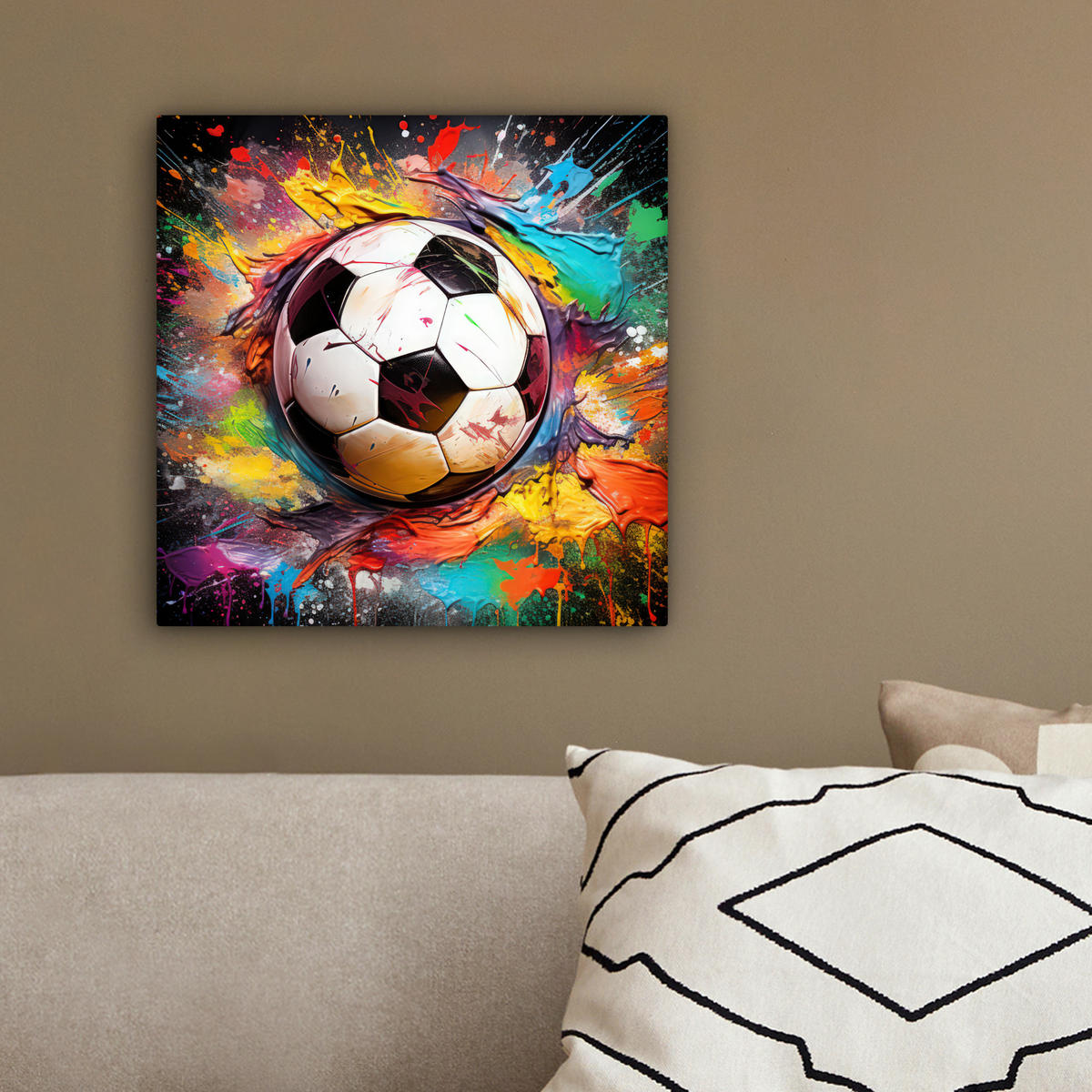 LEINWANDBILD Fußball - Farbe - Farben - Schwarz - Weiß 20x20 cm - Weiß, Textil (20/20cm) - MuchoWow