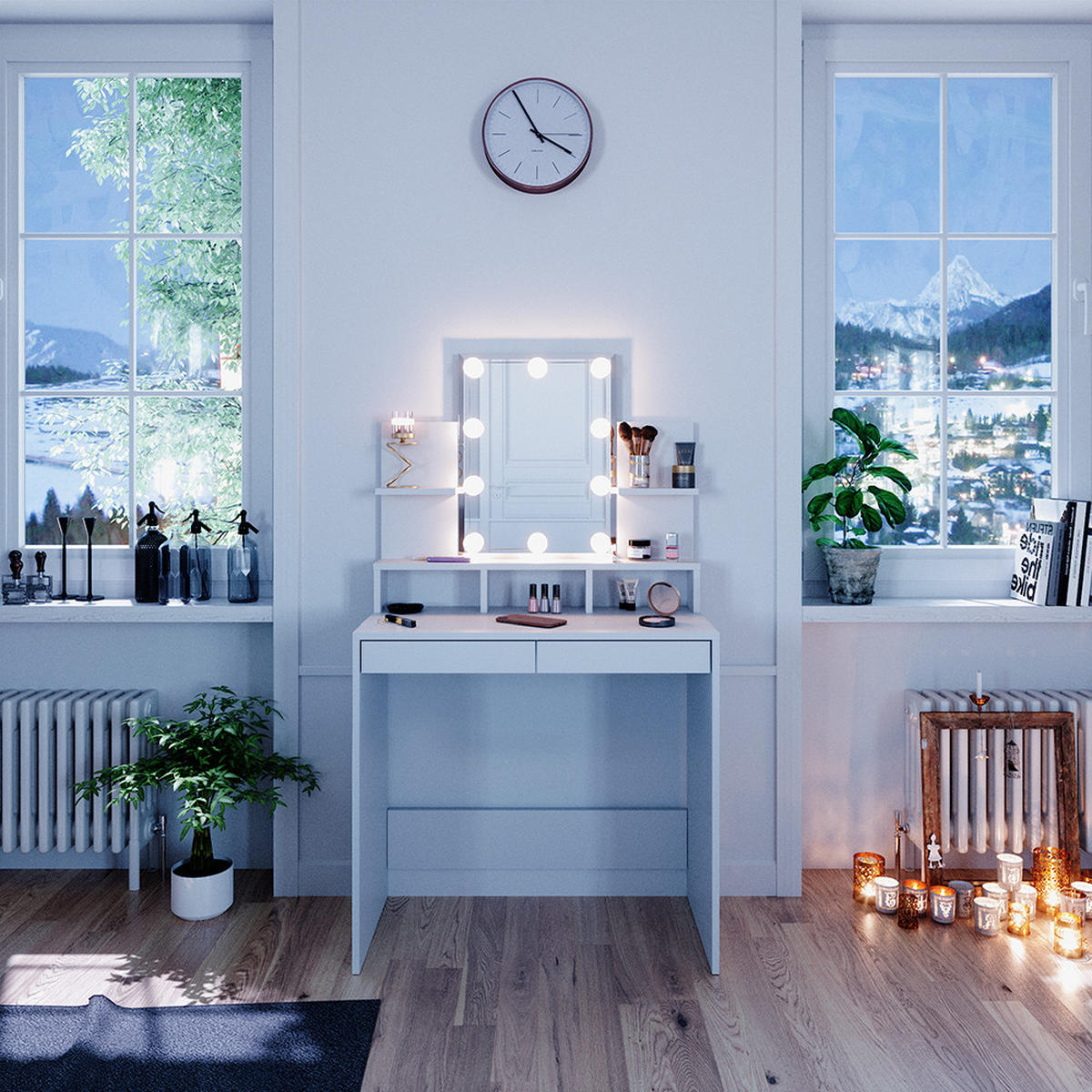 SCHMINKTISCH Ania Weiß 80 cm mit LED Beleuchtung - Weiß, Holzwerkstoff (80/139.6/40cm) - Vicco