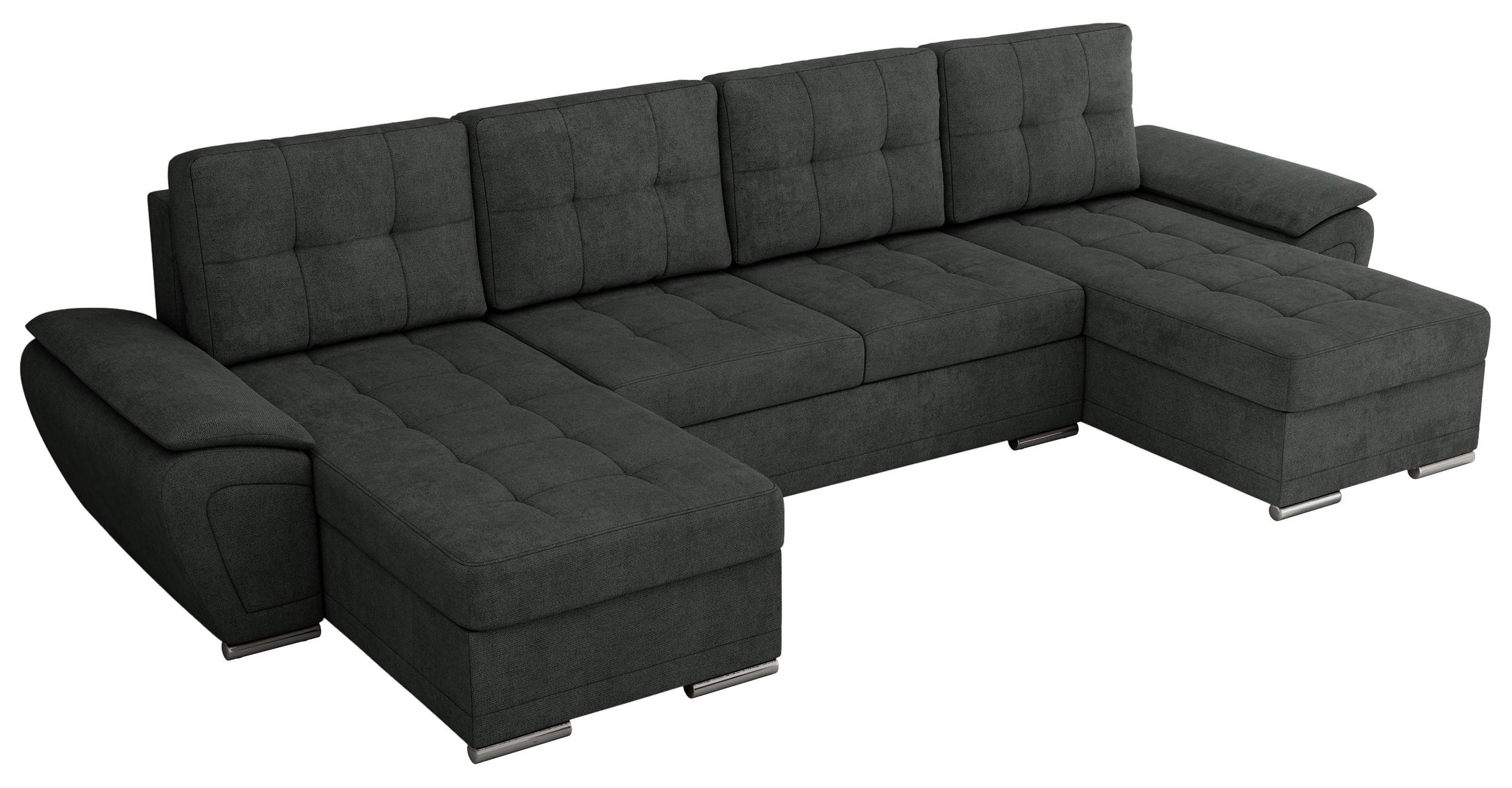 WOHNLANDSCHAFT UMBRIA U Dunkelgrau Stukture - Dunkelgrau/Grau, Textil/Metall (336/85/157cm) - MKS