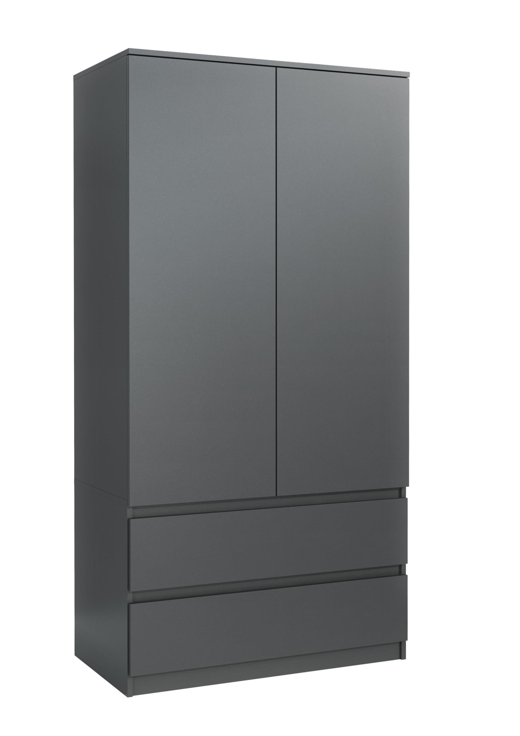 KLEIDERSCHRANK mit 2 Schubladen 90cm Anthrazit 180x90x50 cm - Anthrazit, Holzwerkstoff (90/180/50cm) - Mobelsta
