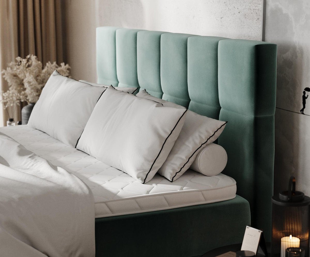 BOXBETT Savio 180/200 cm Türkis im Kronos Stoff - Türkis/Schwarz, Holz/Holzwerkstoff (180/200cm) - AltaBeds